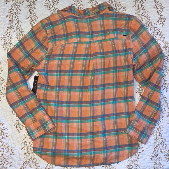 NWT O’Neill NASH FLANNEL TOP shirt peach plaid print soft cotton button up - Picture 7 of 11